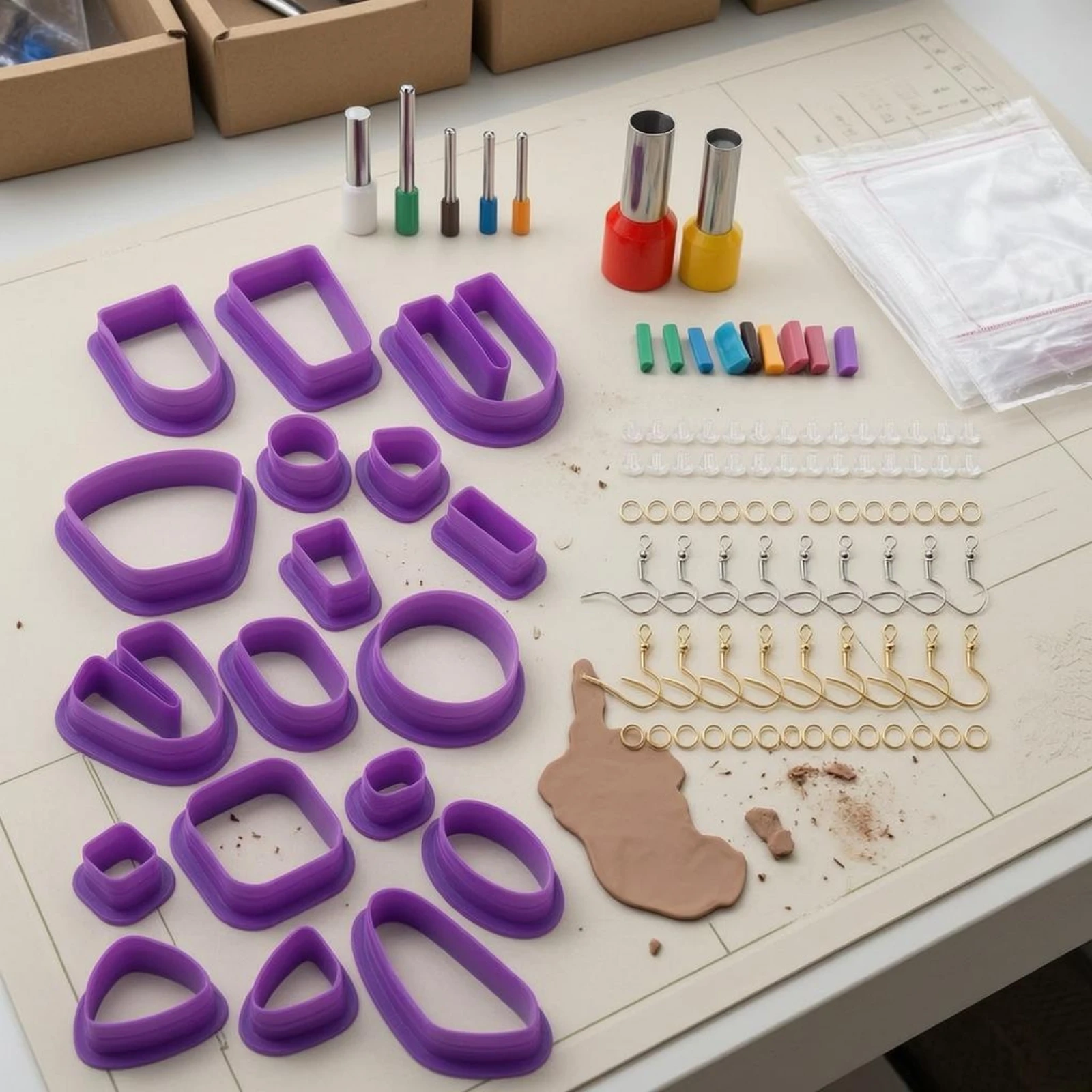Juego de 126 Herramientas para Modelar Arcilla, Kit de Cortadores de Arcilla para Hacer Aretes, Moldeadores para Joyería, Bolsa de Almacenamiento, Suministros para Manualidades, Metal y Plástico