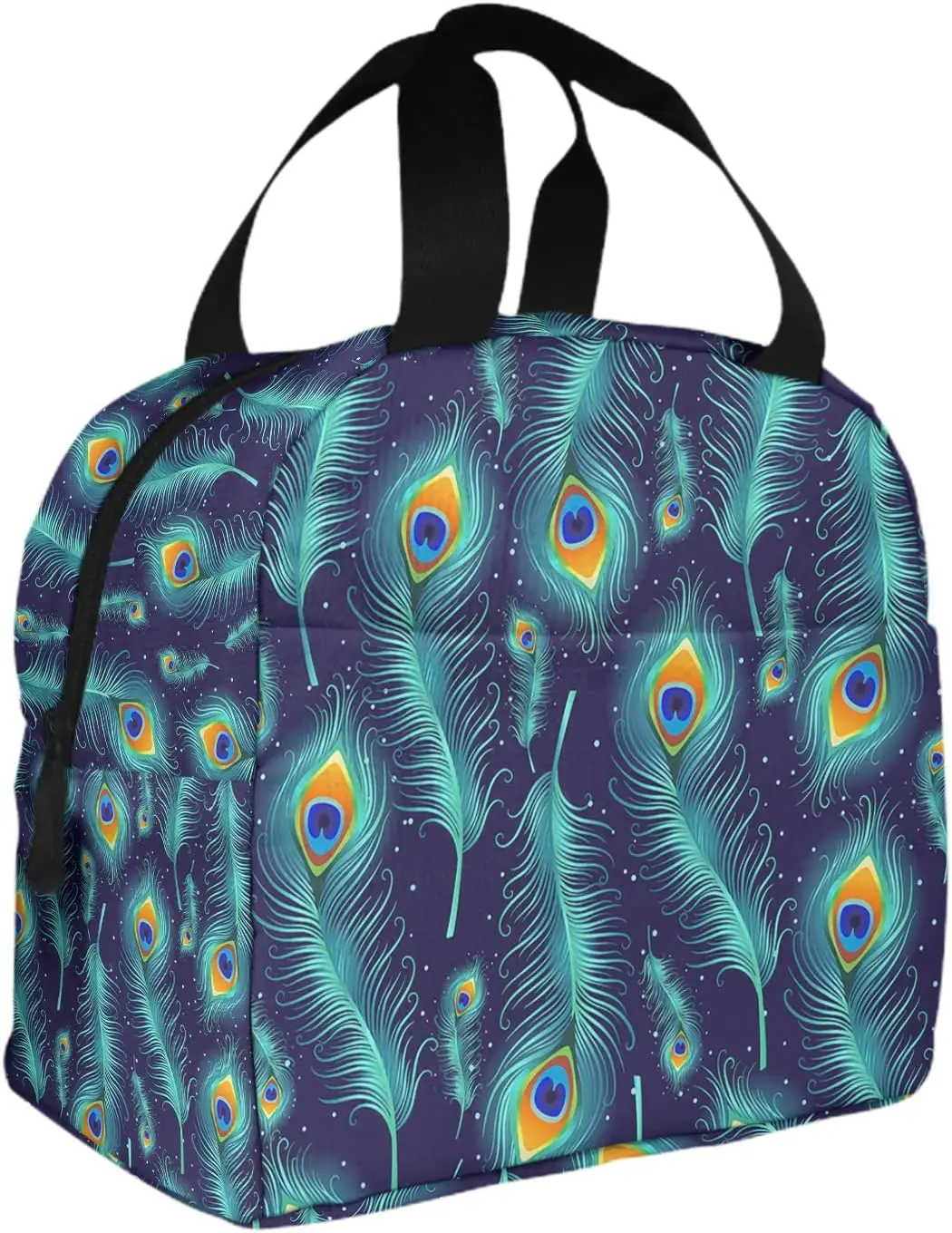 Peacock Feather Lunch Box Beautiful Animal Bird Kids Reusable Lunch Bag for Men Women Day Trips Beaches Sports Work One Size