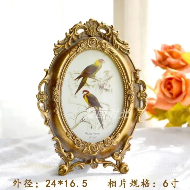 Oval-shaped old retro photo frame 6-inch 7-inch American-style wall-hanging foreign trade resin