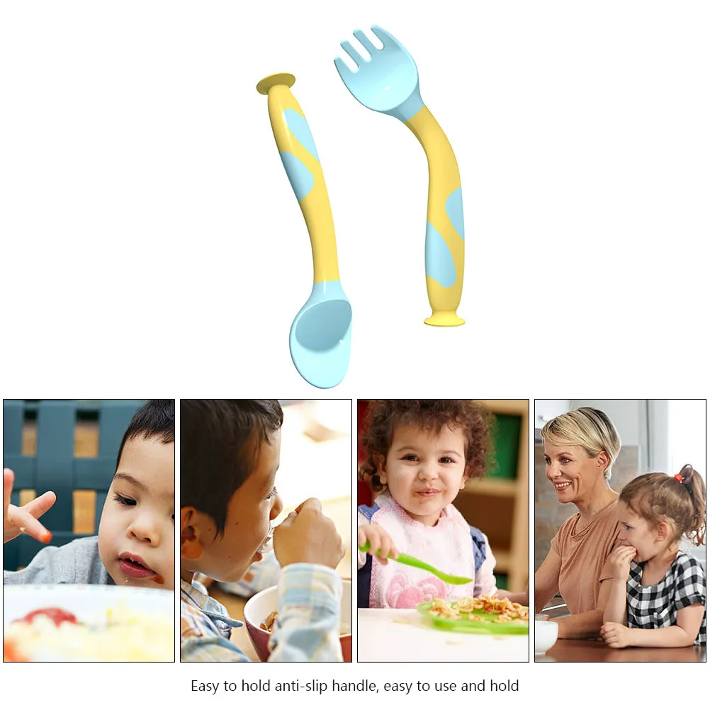 1Set Baby Fork Spoon Auxiliary Food Spoon Fall Proof Anti-Skid PP Material Training Tableware Toddler Utensils Learning