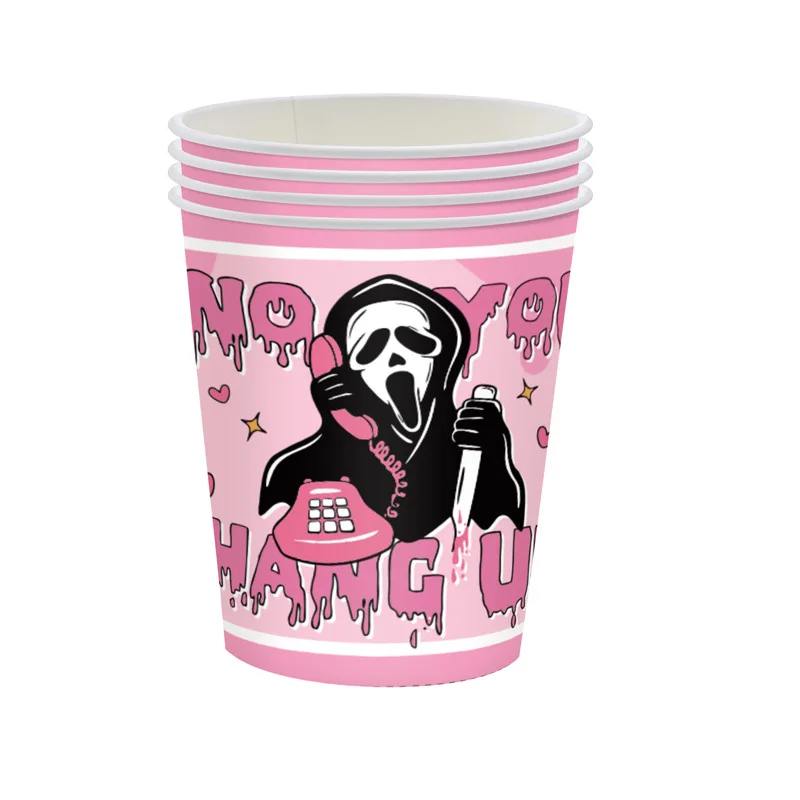 Pink Horror Night Halloween Party Party Disposable Tableware Set Witch Paper Plates Cups Napkins Kids Favor Happy Party Decor