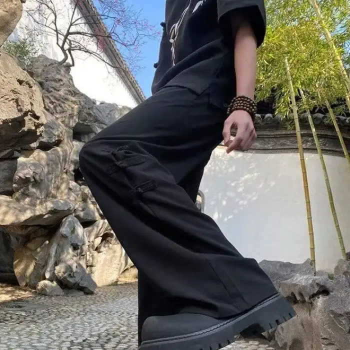 

New Chinese Sle Wear Resistant Ice Silk Pants Men's Summer New High End Drapey Loose Straight Leg Trousers Polyester Fiber