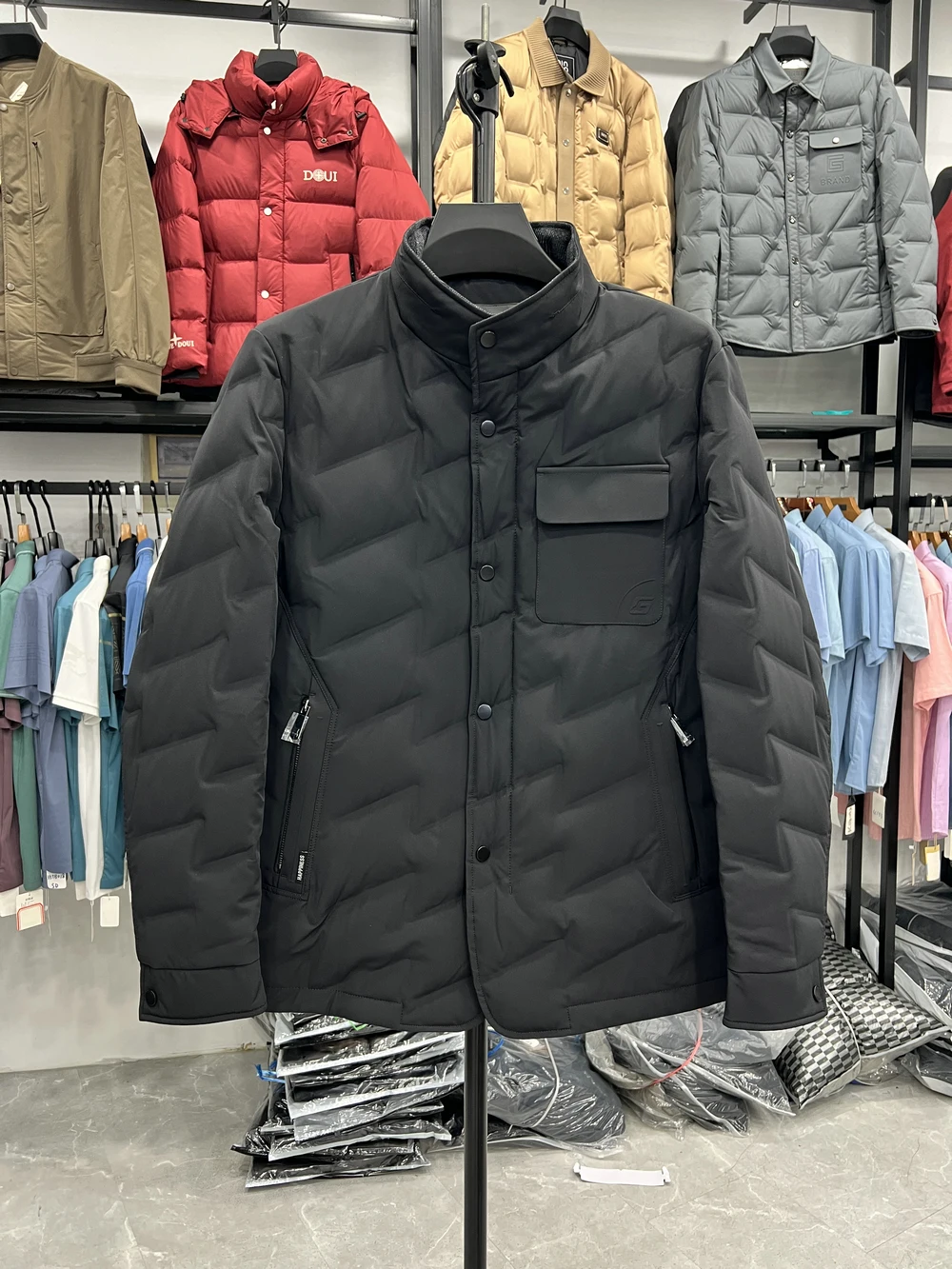 

Busin Casual Du down Jaet Stand Collar Long Sve Warmth for Middle-Aged People ort Sle Basic Wardrobe ential