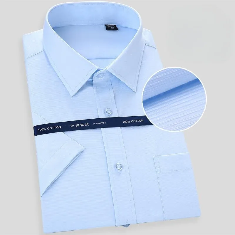 New Men\'s Fashion Pure Cotton Business Dress Shirts For Man Short Sleeved Shirt White Classic Social Casual Slim Fit Shirt 8XL