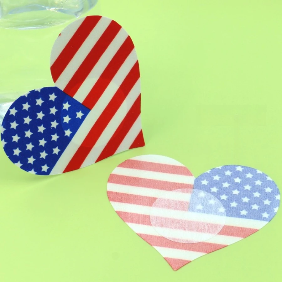10pairs Light Reactive American Flag Disposable Nipple Covers, Multi-shape Breathable Anti-chafing Pasties, Independence Day Party Club Glow in Dark Invisible Chest Decor view 3