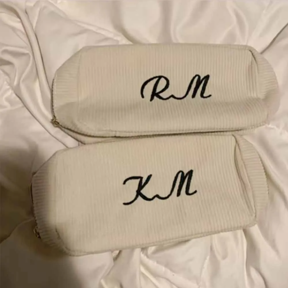 

New Embroidered Women's Corduroy Cosmetic Bag Small Storage Bag Travelling Simple Wash Bag Personalized Name Gift Toiletry Bag