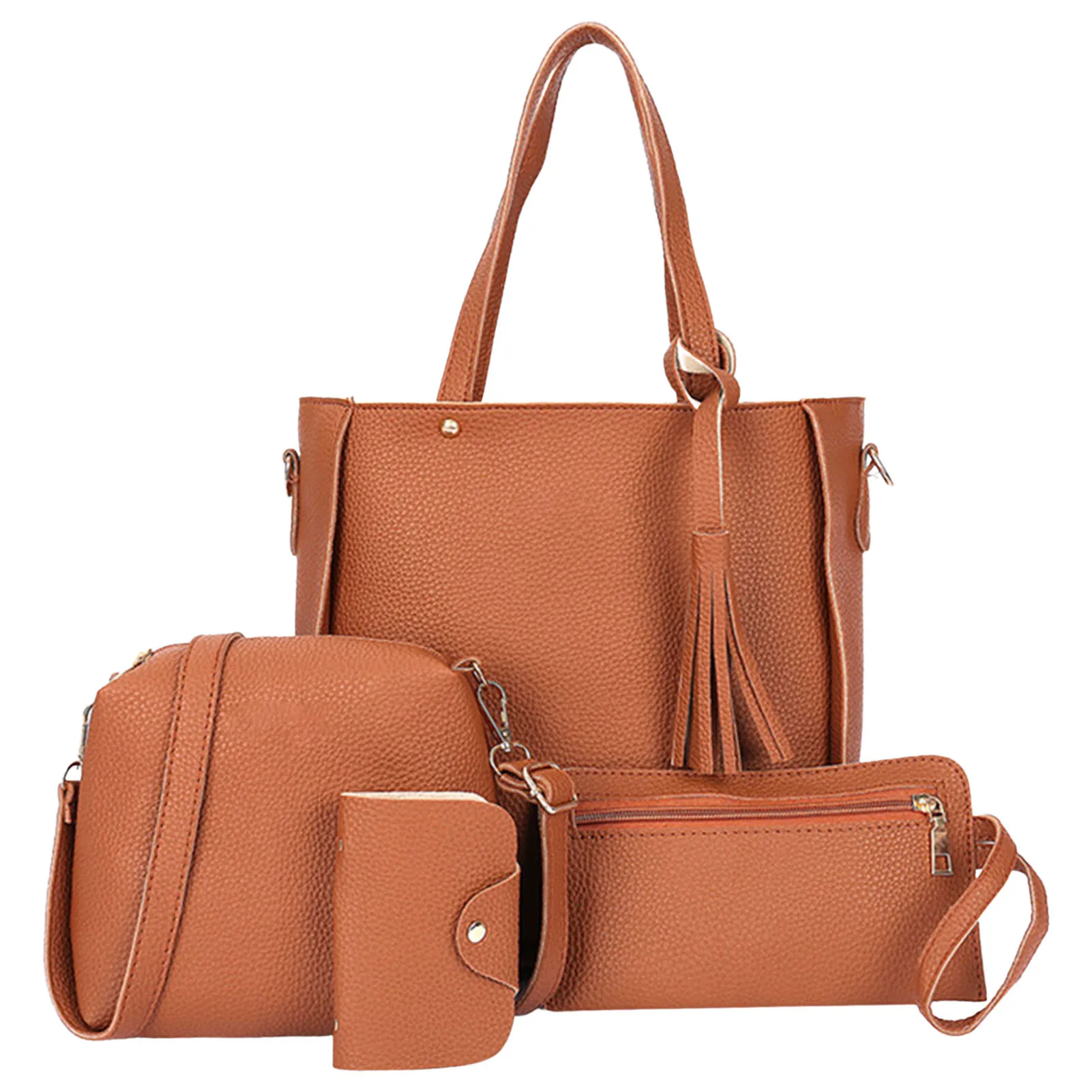 4pcs Tote Bags Purse Set for Women Durable PU Leather Shoulder Bags with Zipper for Daily Casual Wear Activities