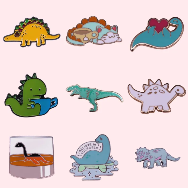 Pin Club | Cartoon Dinosaur Animal Badges Unicornosaurus Pterosaurus Longnecked Dragon Cute Custom Metal Brooches Gift Wholesale