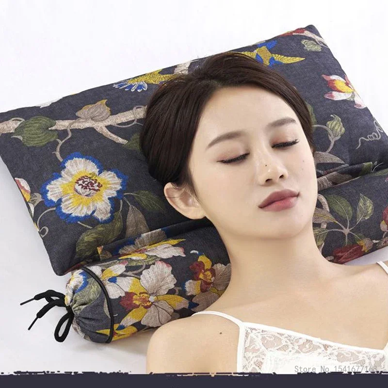 Pillow Core Full Buckwheat Cervical Protect for Sleeping, Massage Correction, Adult Sleeping Neck Flower Pattern Printing Pillow