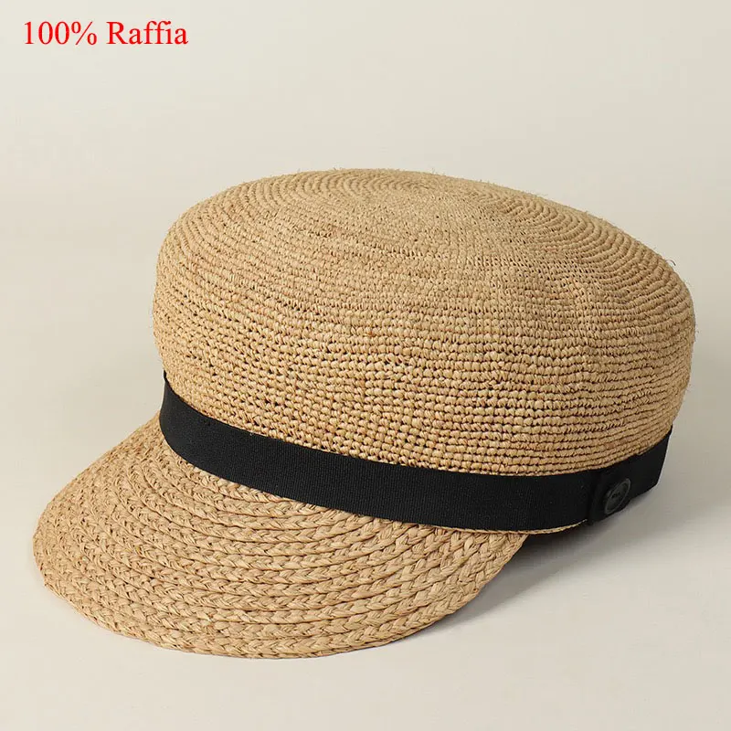 

Fashion Minimalist Raffia Grass Spliced Equestrian Hats For Women Summer Casual Beach Sun Hat Japanese Designer Baseball Cap