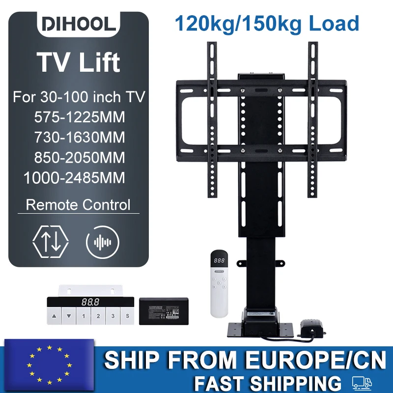 

Large Electric TV Lift Stand for 100inch LCD LED 1500mm Stroke 150kg Load Big Cabinet Mount Lifter Can be installed Upside Down
