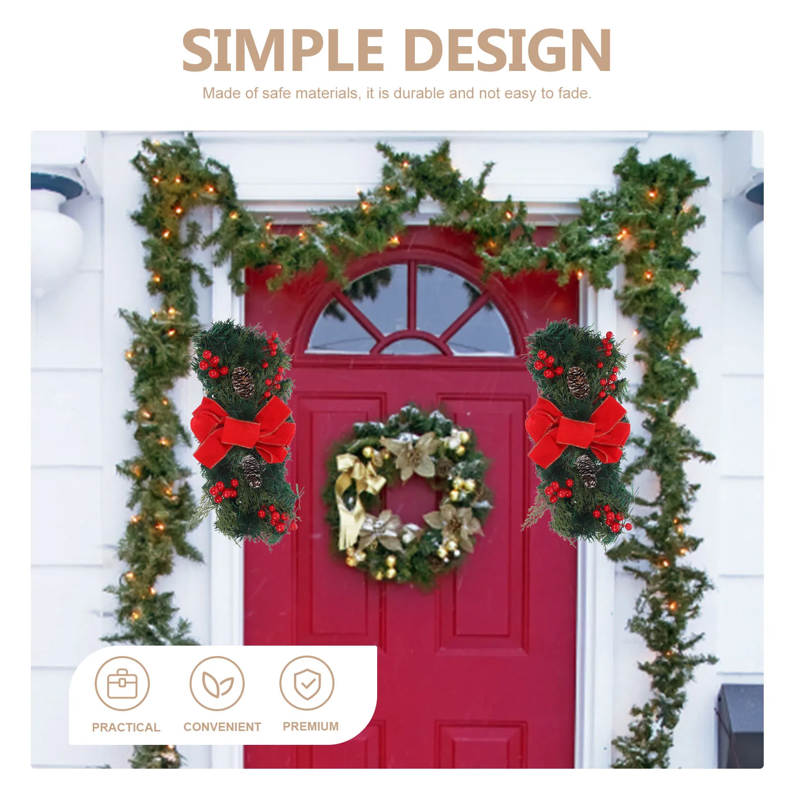 

1pc Glowing Wreath Luminous Christmas Decoration Stair Garland Front Door Pendant Xmas Ornament Reusable Easy