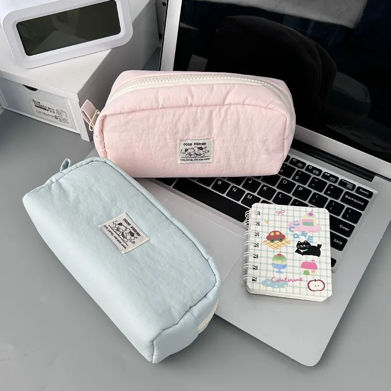 2025 New Cute and  Solid Color Pencil Case Simple Pier Cat Ins High-value Large-capacity Stationery Storage Bag