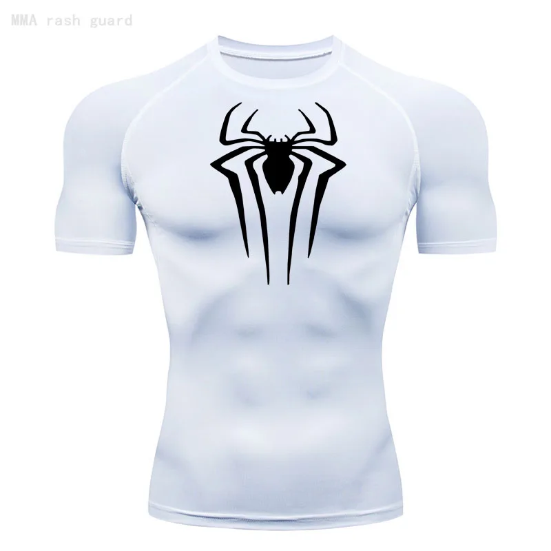 Camiseta deportiva de manga corta para hombre, camisa de compresión transpirable con cuello redondo, color negro, para correr, gimnasio, Verano