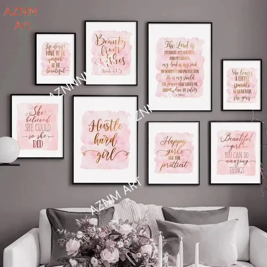 Rosa motivierende inspirierende Buchstaben-Zitat-Kunst, Wandkunst, minimalistischer Druck, Leinwandgemälde, Poster für Schlafzimmer, moderne Heimdekoration