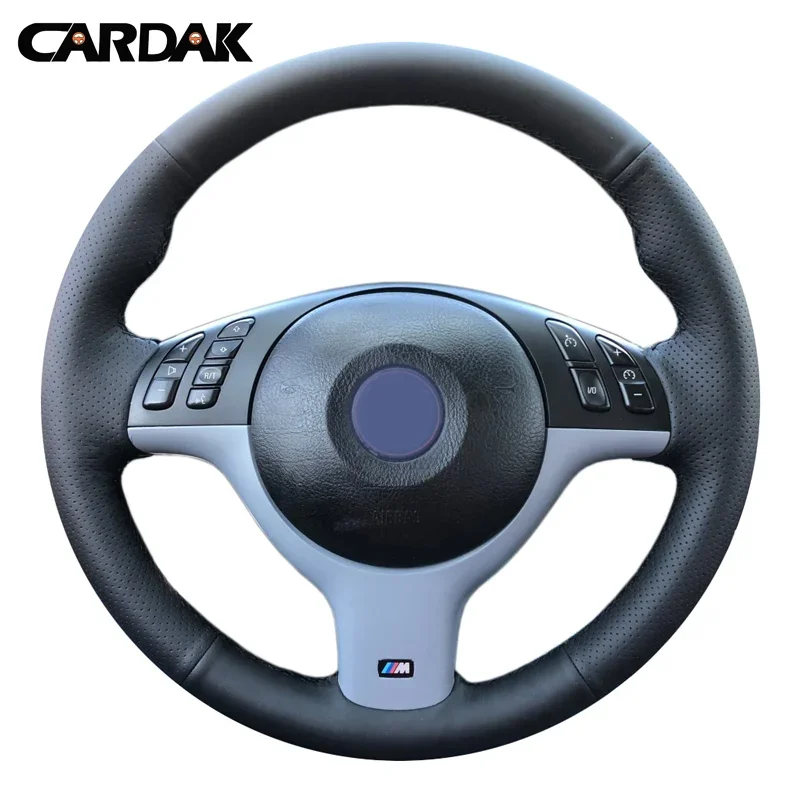 CARDAK Hand-stitched Black Artificial Leather Car Steering Wheel Cover for BMW E46 M3 E39 330i 540i 525i 530i 2001 2002 2003