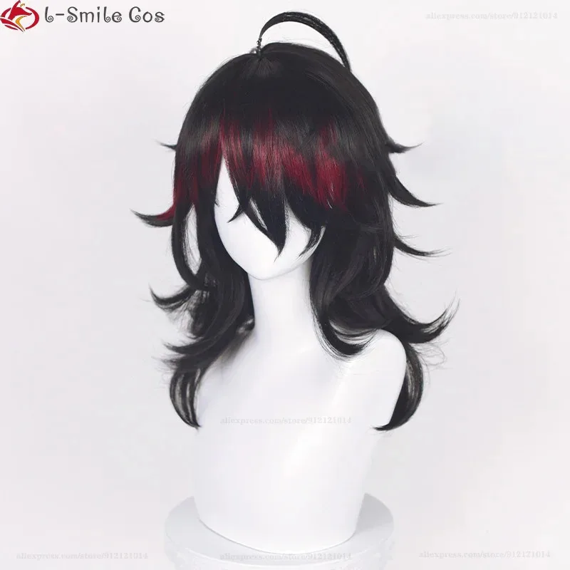 Vtuber Luxiem Vox Akuma شعر مستعار تأثيري طويل 50 سنتيمتر الأسود يسلط الضوء على مقاومة للحرارة الاصطناعية هالوين حفلة أنيمي الباروكات + غطاء شعر مستعار