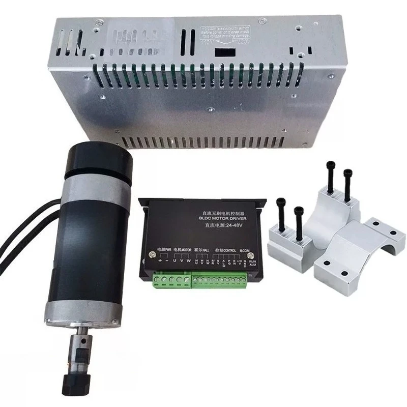 500W Brushless Air-cool Spindle Motor 48V DC 12000RPM ER11 ER16 Collet, 57mm Clamp Governor CNC Kit