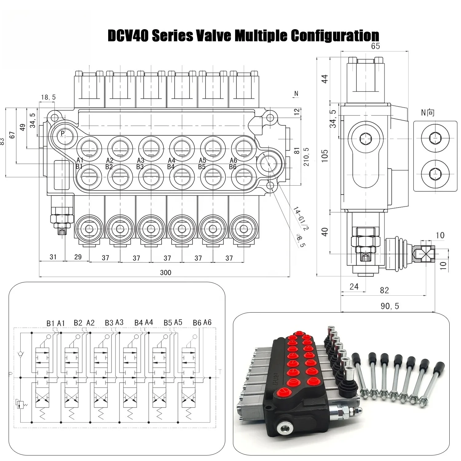 Hy-waloil Custom DCV40 7 Spool Hydraulic Operated Hydraulic Manual Directional Valve