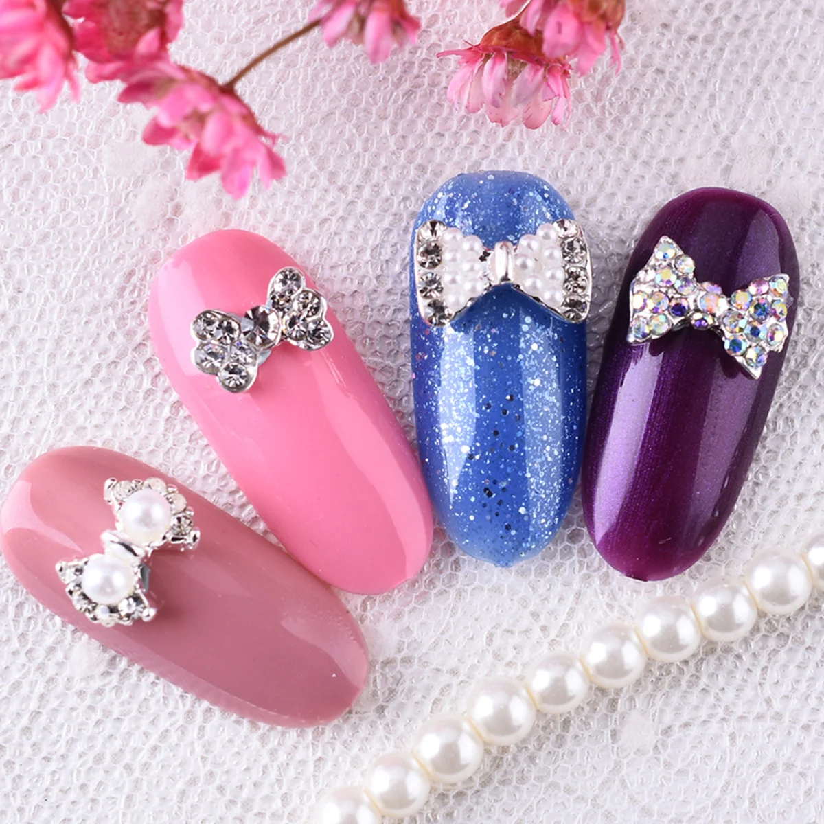 

20Pcs Nail Art Crystal Bow Rhinestones Decals DIY Gems for Home Salon Use Glitter Stickers Fashion Decoration Accessories