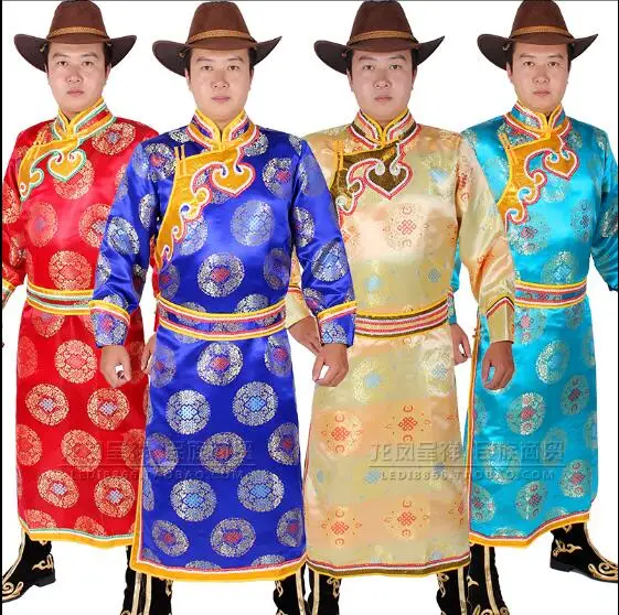 

Men Chinese Mongolian Robe Traditional Groom Stage Dance Gown Long