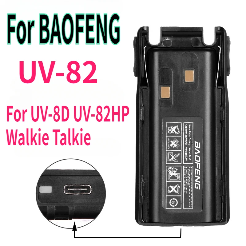 

For BAOFENG UV-82 Battery Type-C Charging For UV-8D Walkie Talkie Li-ion Rechargeable Battery Compatible UV-82HP Two Way Radios