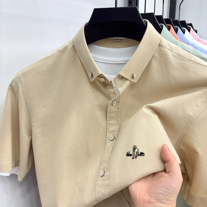 High end 100% cotton short sleeve men's shirt brand fashion golf new exquisite embroidered summer comfort business casual top