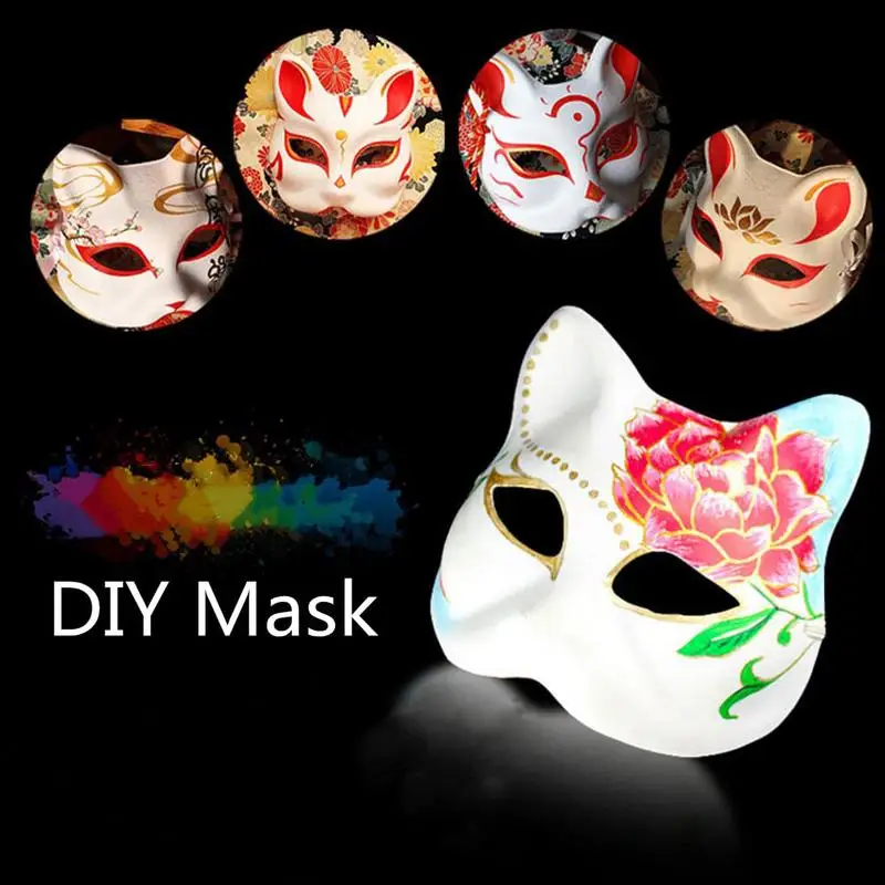 10Pcs DIY Painting Cosplay DIY Unpainted Masks White VenetianPaintable Cat White Face Paper Masks Paintable Cosplay Prop