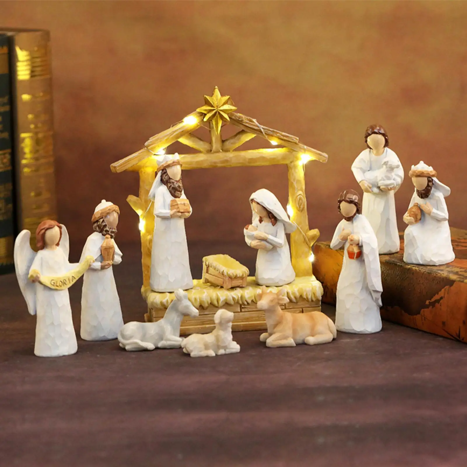 Christmas Nativity Set Resin Christmas Manger Scene Nativity Statue Seasonal Decor For Room Apartment School Bedroom Dormitory