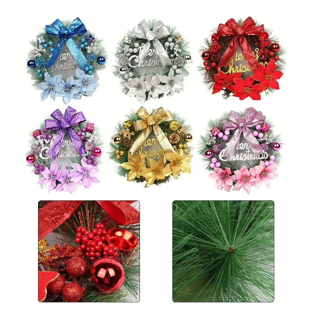 Christmas Artificial Wreath Ornaments Decorations 30cm Pink Xmas Tree Garland Door Frame Window Pendant New Year Decorations