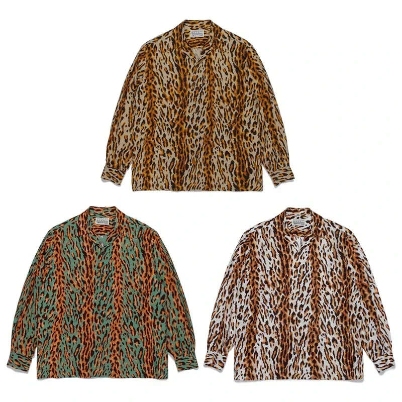 

WACKO MARIA Arrival Stripe Shirt TEE Leopard Printing New Polyester Oversize Button Breathable Men Women Lapel Thin Long Sleeve