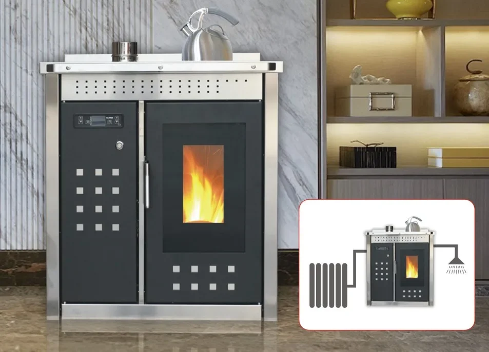 China Factory Smokeless Wood Pellet Boiler Water Heating Hydro Pellet Stoves Burner for Indoor Kitchen House