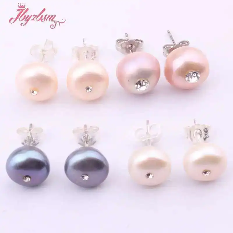 3x6-4x9mm Natual Button Shape Freshwater Pearl Stone Tibetan Silver Earrings For Woman Christmas Valentine\'s Day Gift 1 Pair