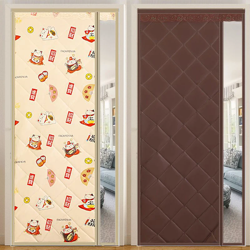 Winter PU Cotton Door Curtains Hook and Loop Household Cold and Wind Resistant Curtains with Magnetic Suction and No Punching