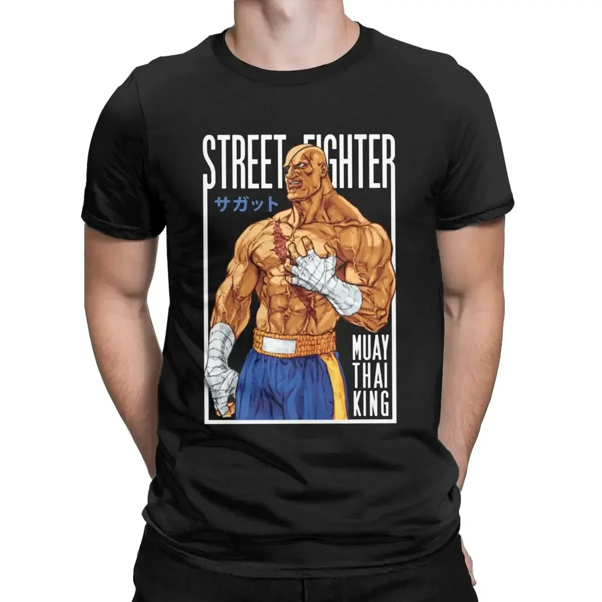 Japanese Anime Street Fighter Sagat T Shirt Muay Thai Gaming Hadouken Manga Cartoon Graphic Tshirts Sumemr Camisa Short-sleev