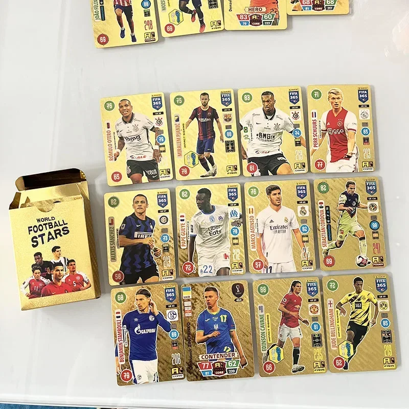 55 Uds. Tarjetas de estrella de fútbol FIFA Copas del Mundo de primera clase colección Messi Ronaldo limitada oro plata TCG regalos de cumpleaños