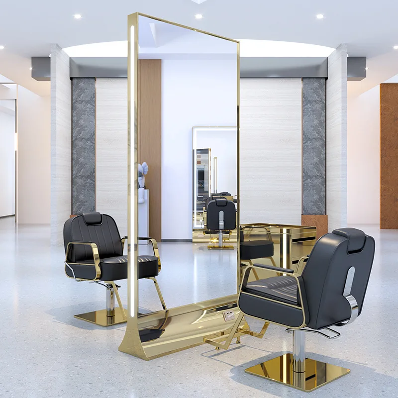 Modern Metal Glass Full-Length LED Explosion-proof High-definition Salon Mirror Styling Station Beauty Salon Hair Barber Shop