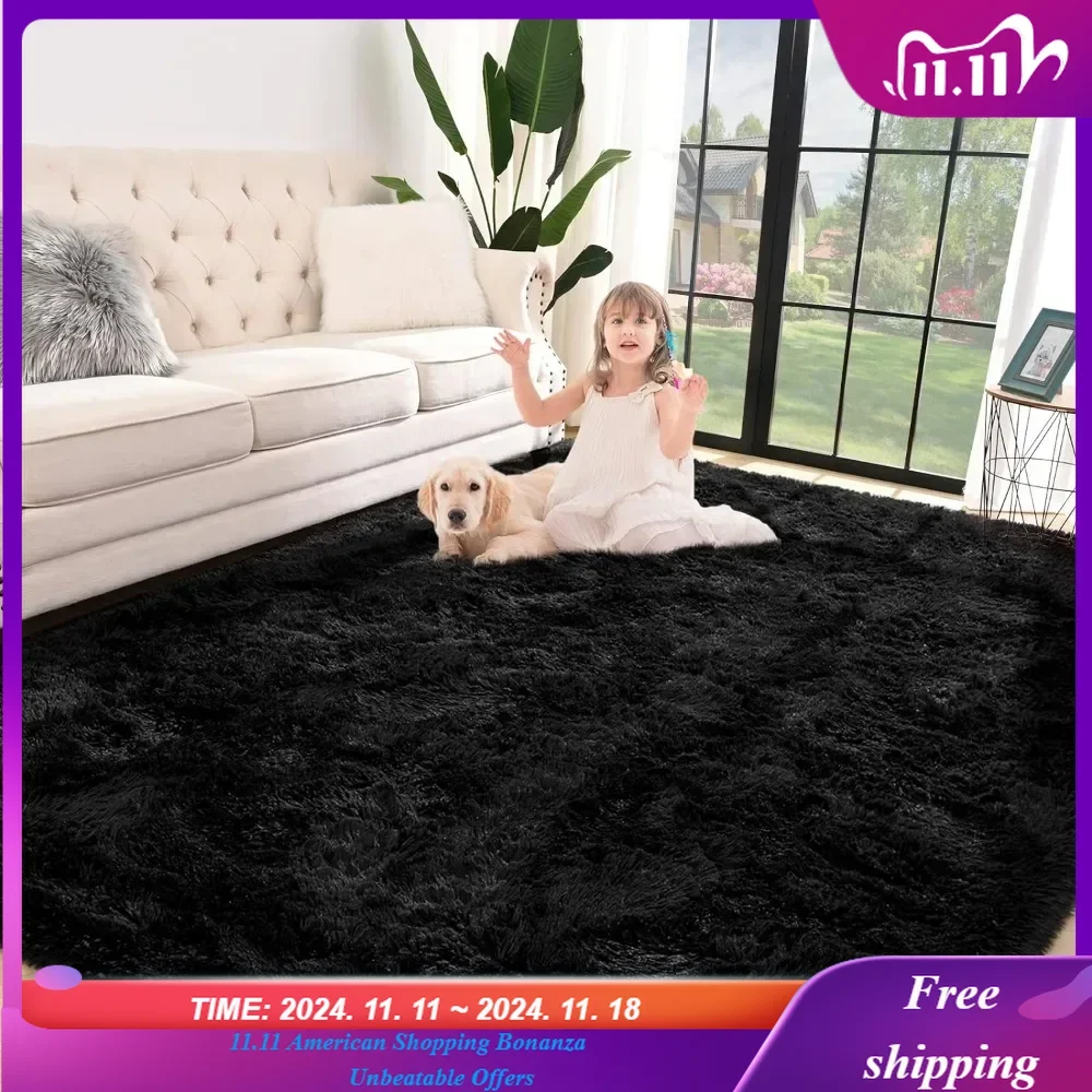 

Super Soft Shaggy Rug for Bedroom, 8x10 Feet Fluffy Carpet for Living Room, Fuzzy Indoor Plush Area Rug for Home Decor, Black