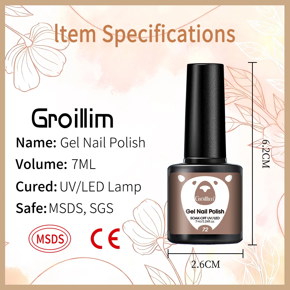 Esmalte gel Groillim Single Pack - requer luz LED, cores vibrantes, adequado para manicure diária, salão de beleza e uso doméstico,