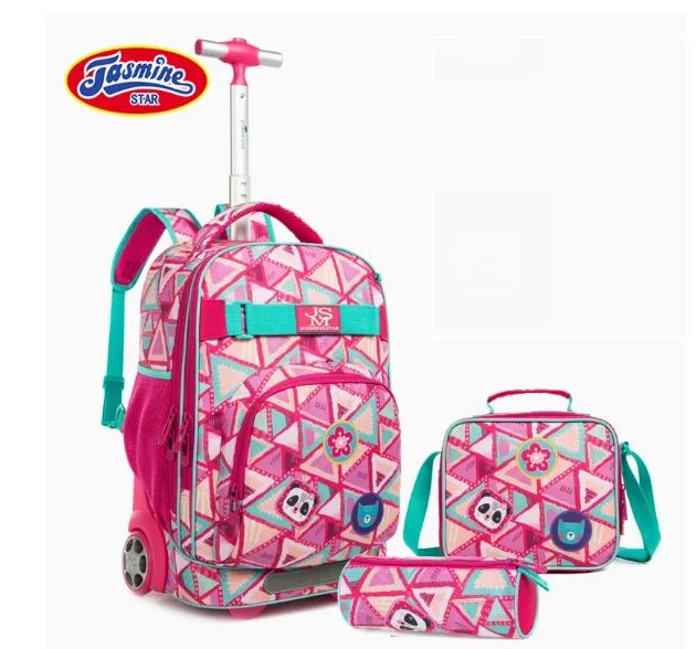 School Rolling Bag WheelsSchool Trolley bag sets with lunch bag Children Rolling luggage backpack school wheeled backpack girls
