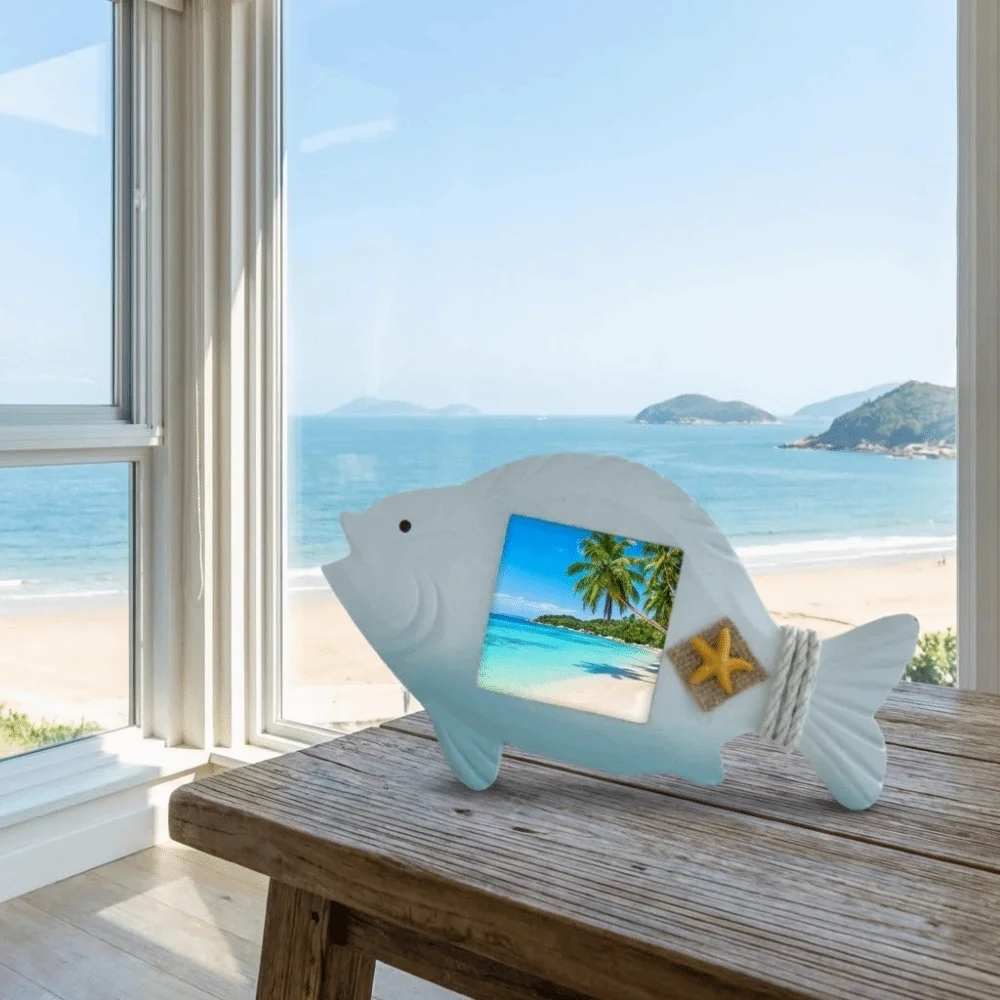 3-inch Ocean-Themed Photo Frame Wooden Vintage Mediterranean Photo Frame Unique-shaped Photo Collection Frame Coffee Shop