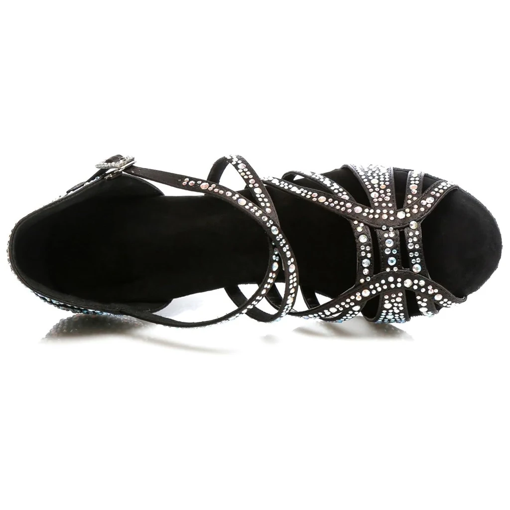 LOOGTSHON Women's Salsa Dance Shoes Silver Rhinestone Decorated Sandals with Platform for Wedding