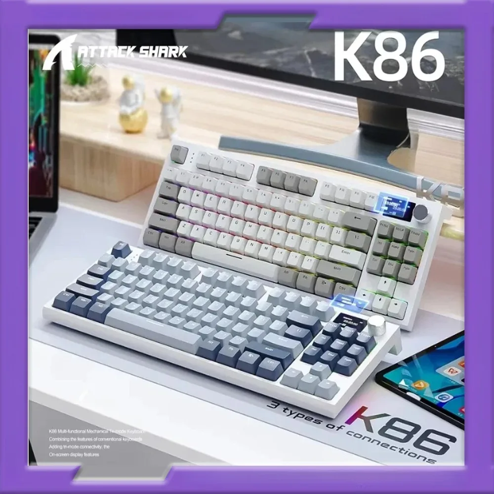

Attack Shark K86 Wireless Mechanical Keyboard - Metal Knob Gasket Mount Hot-Swappable TFT Screen Bluetooth/2.4G/USB-C