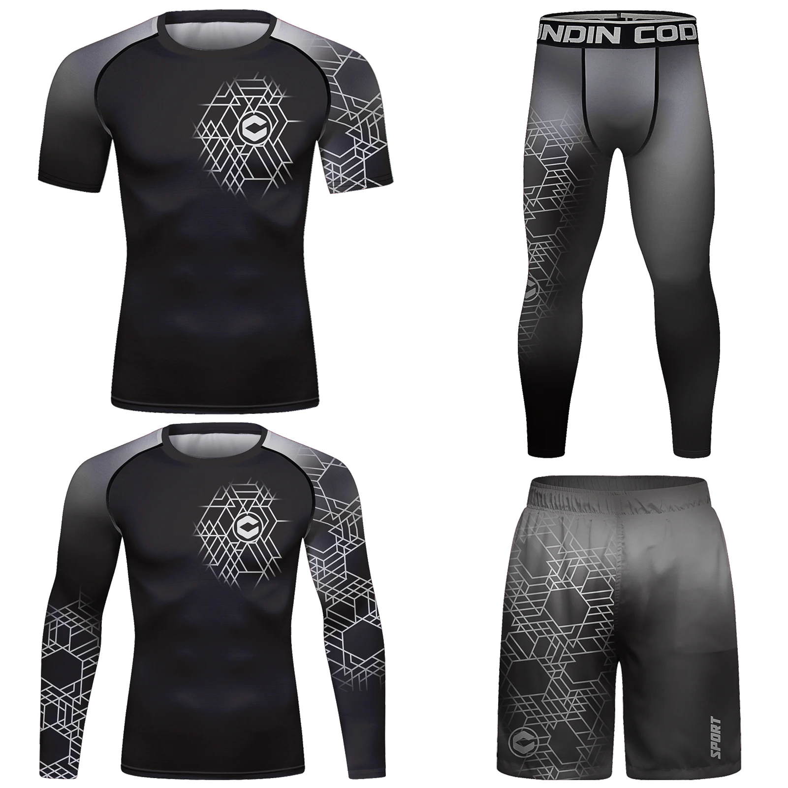 High Compression Polyester Spandex BJJ Gym Fitness Training Sports 4PCS/Set Cody Lundin Professional Print Kick Boxing MMA Set