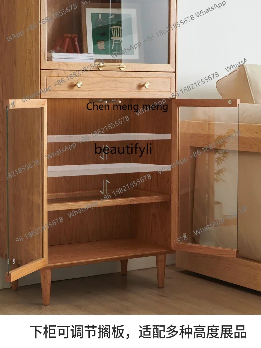 D178  Nordic cherry door, living room display cabinet, bookcase, all solid wood glass locker
