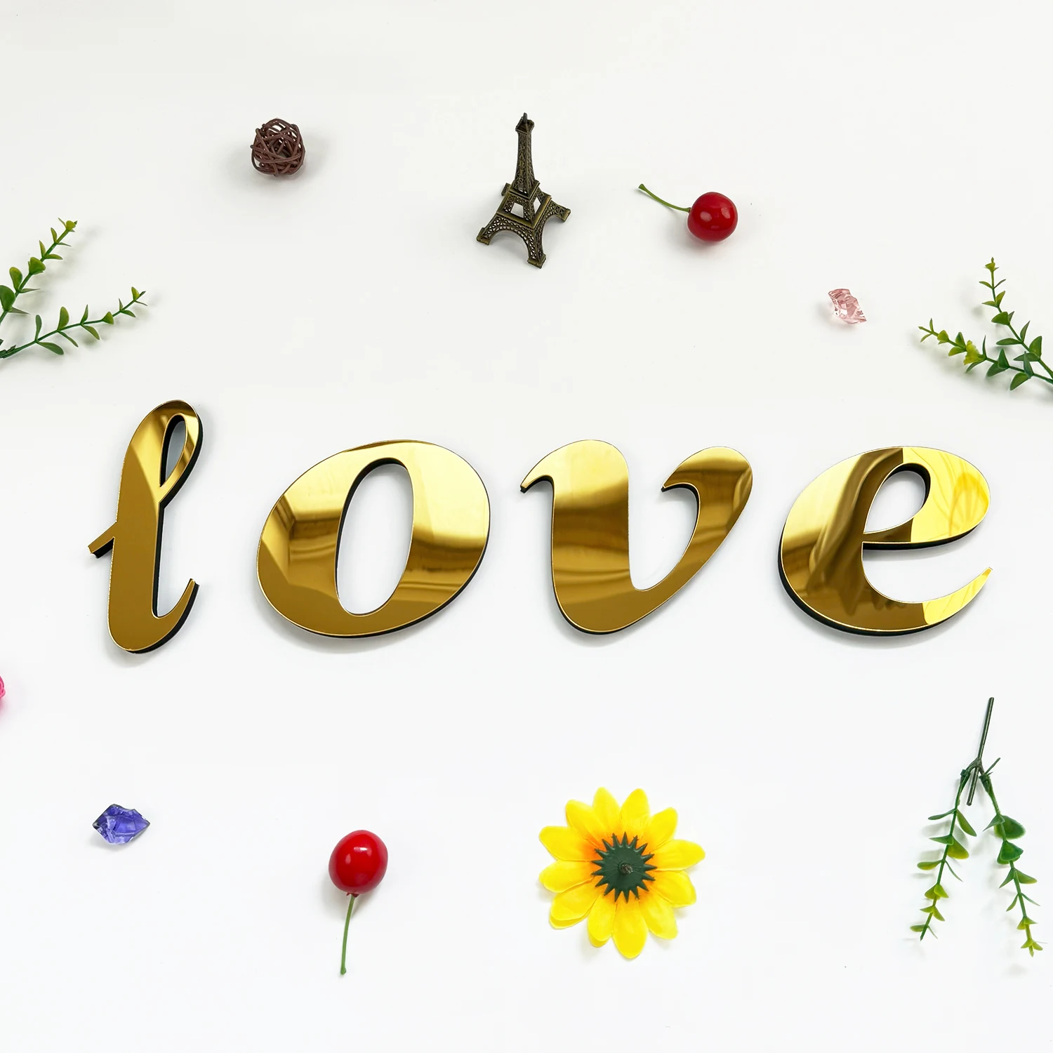 Lowercase Gold 3D Acrylic Mirror Surface Artistic Font English Letters Wall Sticker Peel & Stick Home Decor Alphabet Art Decals