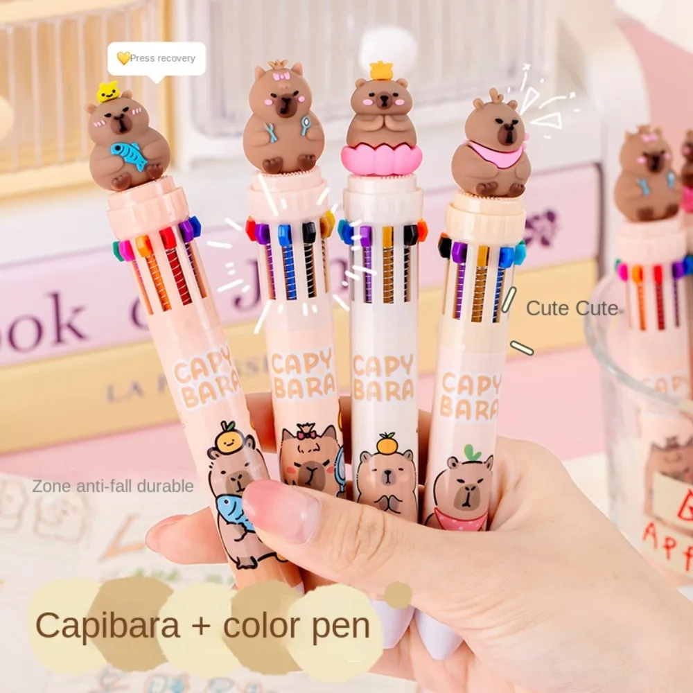 Gelpennen Cartoon Capybara Veelkleurige pen Creatieve plastic Capibara-pen Tien kleuren Bruin Kleurrijke tienkleurige pen Studenten