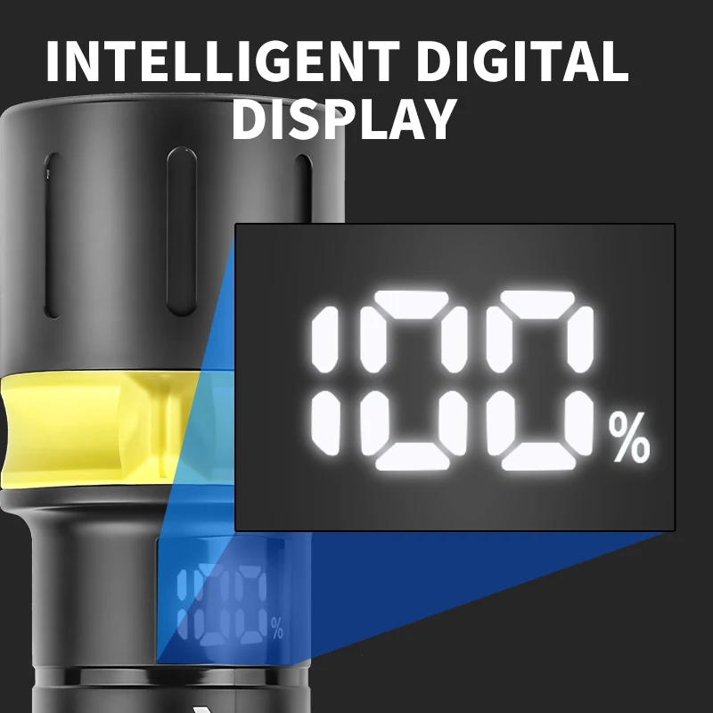 IPX8 Highest Waterproof Diving Flashlight High Power Professional Dive Light with Digital Charger Case & Adjustable Wrist Strap