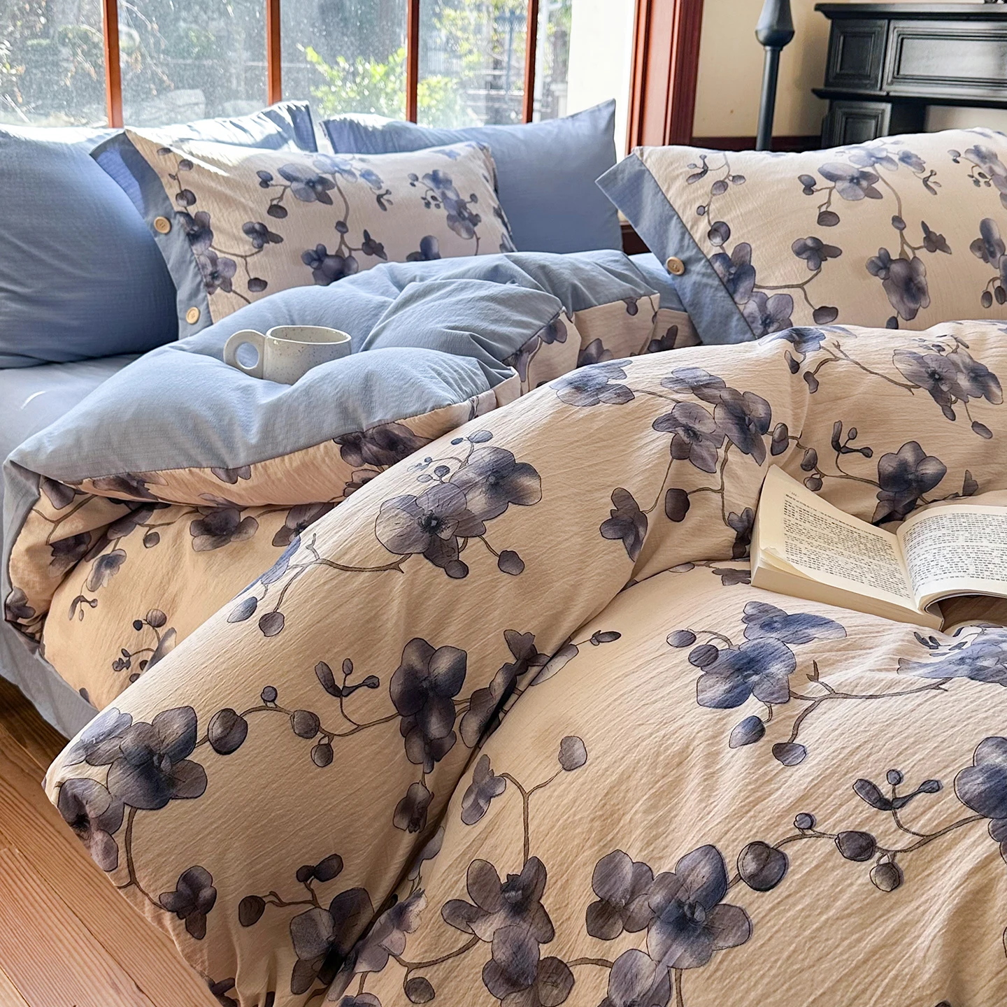 

2026 New Type A Thick Single Quilt Cover Made of Natural Linen Buttons Skin-friendly Printed Bedding Covers