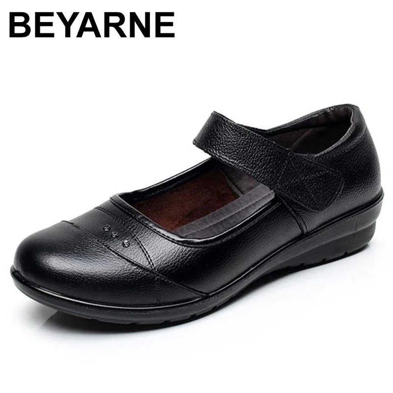 Leather Women Mary Jane shoes ankle strap round toe slip on breathable comfortable office career party work dress shoes